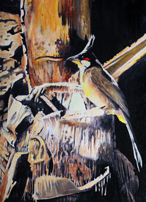 Jaana Redflower Acryl, Vogel im Tropenhaus vom Zoom